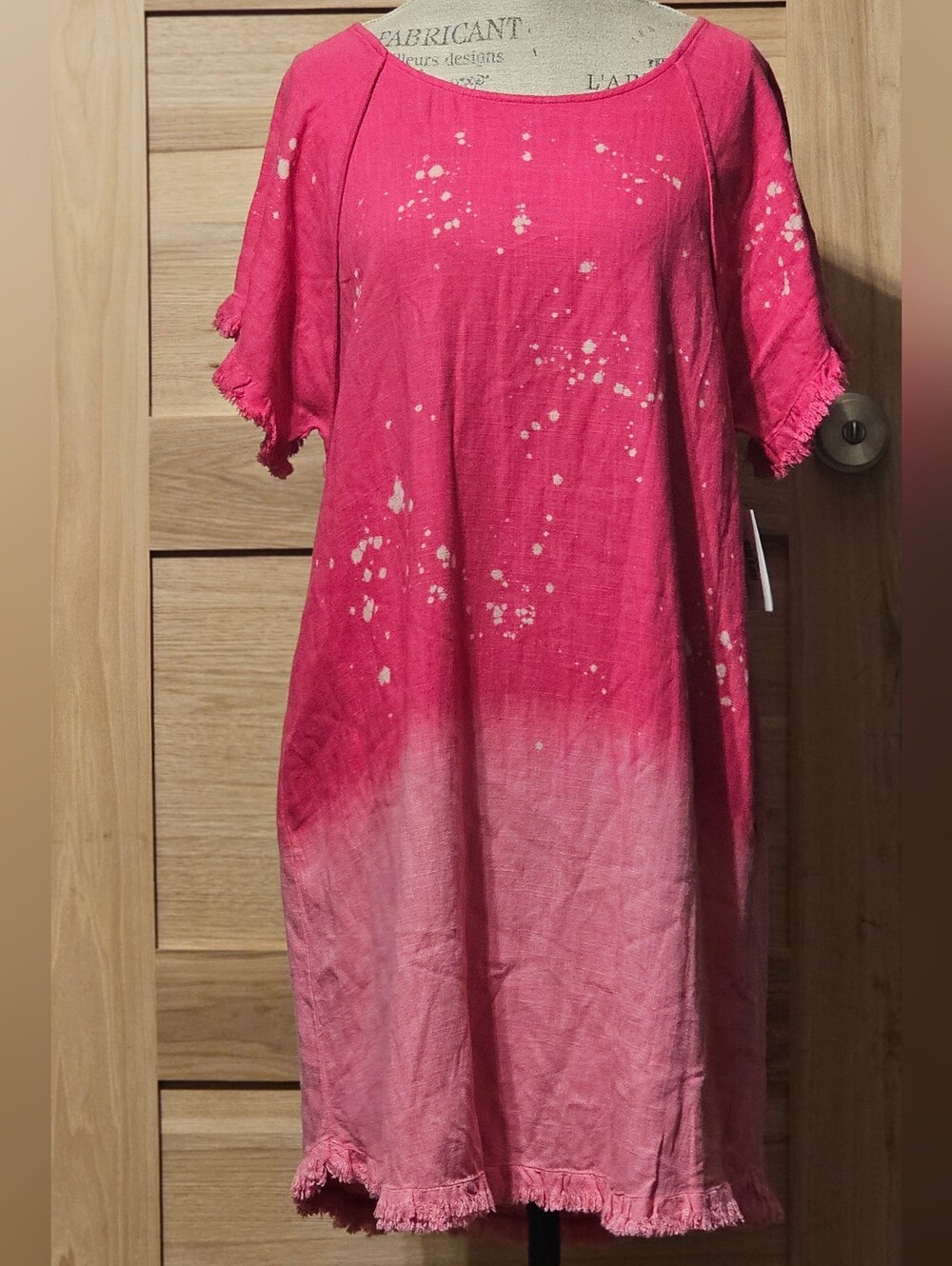 Umgee Pink Ombre Mini Dress with Bleach Splatter